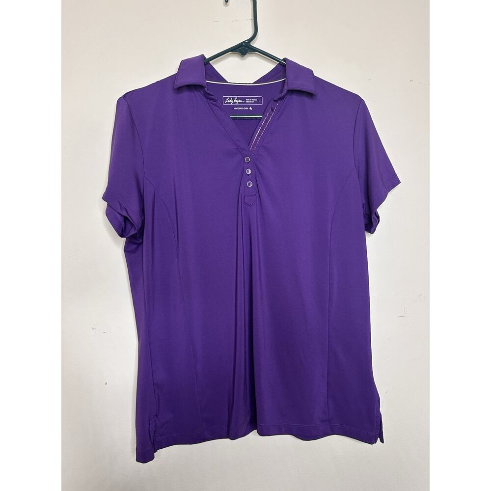 Lady Hagen Purple Polo Top Golf Active Wear Size Large Hydro-Dri Button Detail